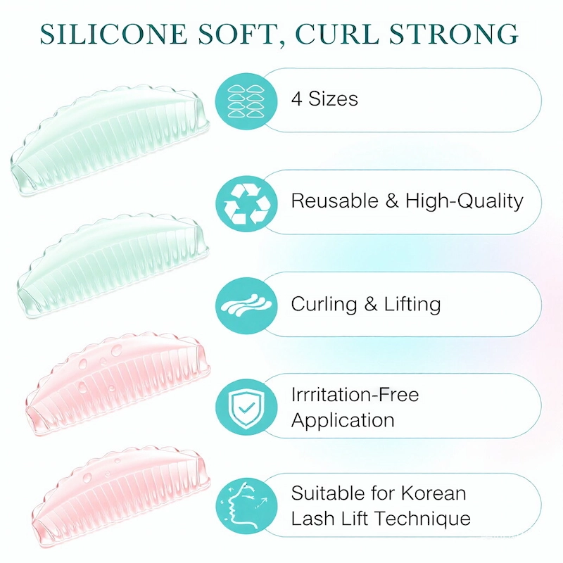 Pink and Green Color Lash Lift Silicone Pads S M L XL Four Sizes Making Natural Lift Looks